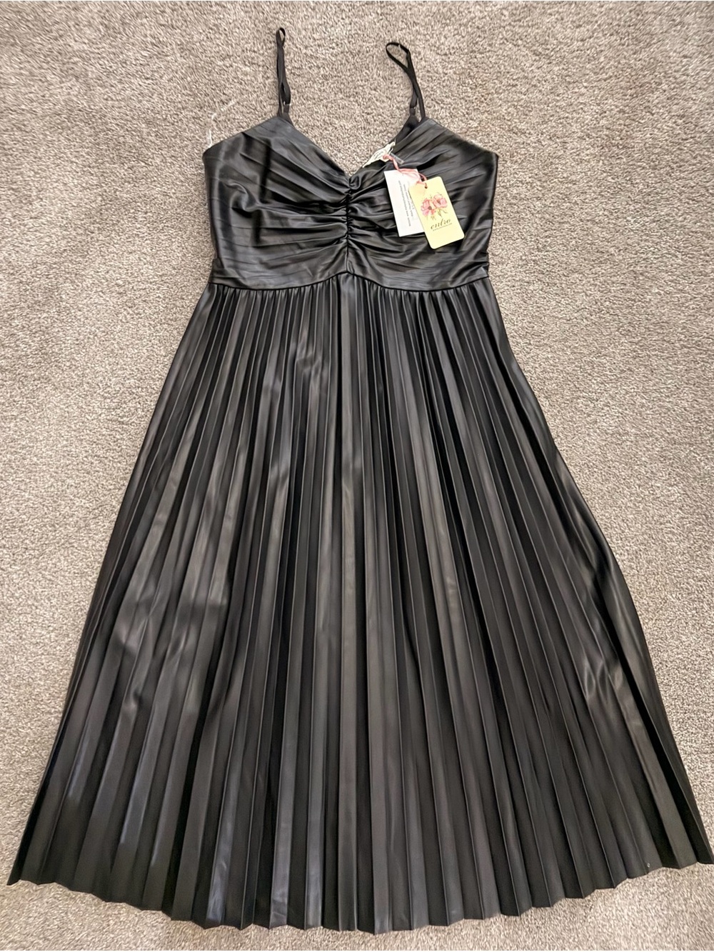 NWT Entro black pleated leather Midi Dress